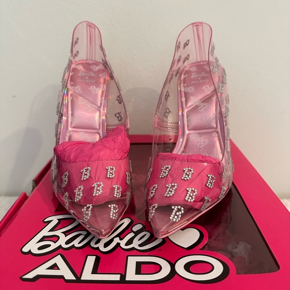Barbie x Aldo | Tessy Barbie Rhinestone Monogram Clear Pointed Toe Pumps - Picture 3 of 5